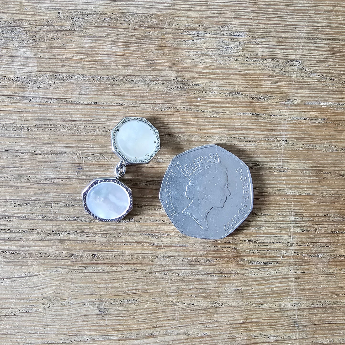 1930s silver-tone Mother-of-pearl octagonal dress stud & cufflink set