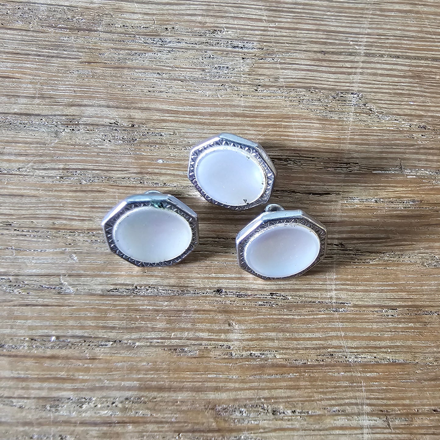 1930s silver-tone Mother-of-pearl octagonal dress stud & cufflink set