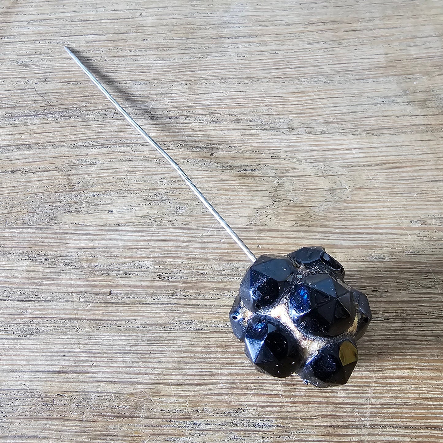 1930s faceted black bead hat pin