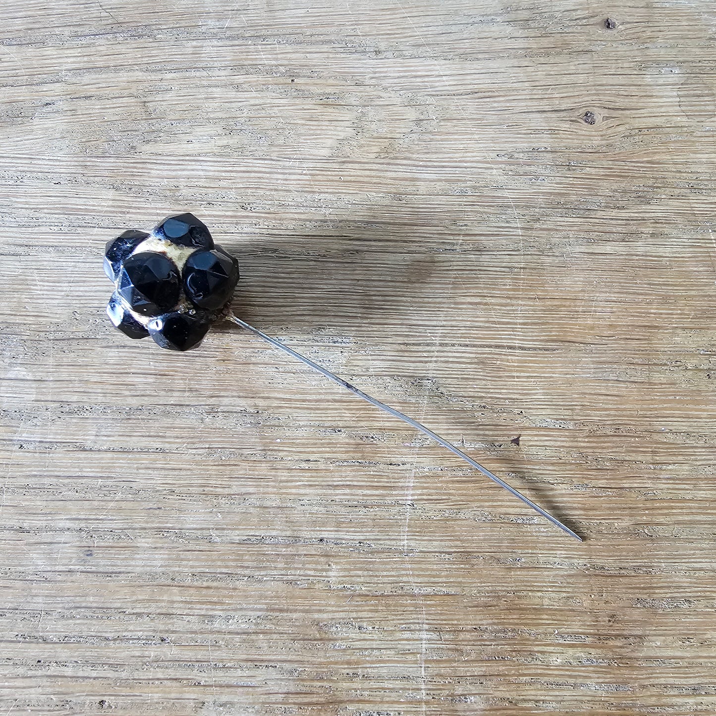 1930s faceted black bead hat pin