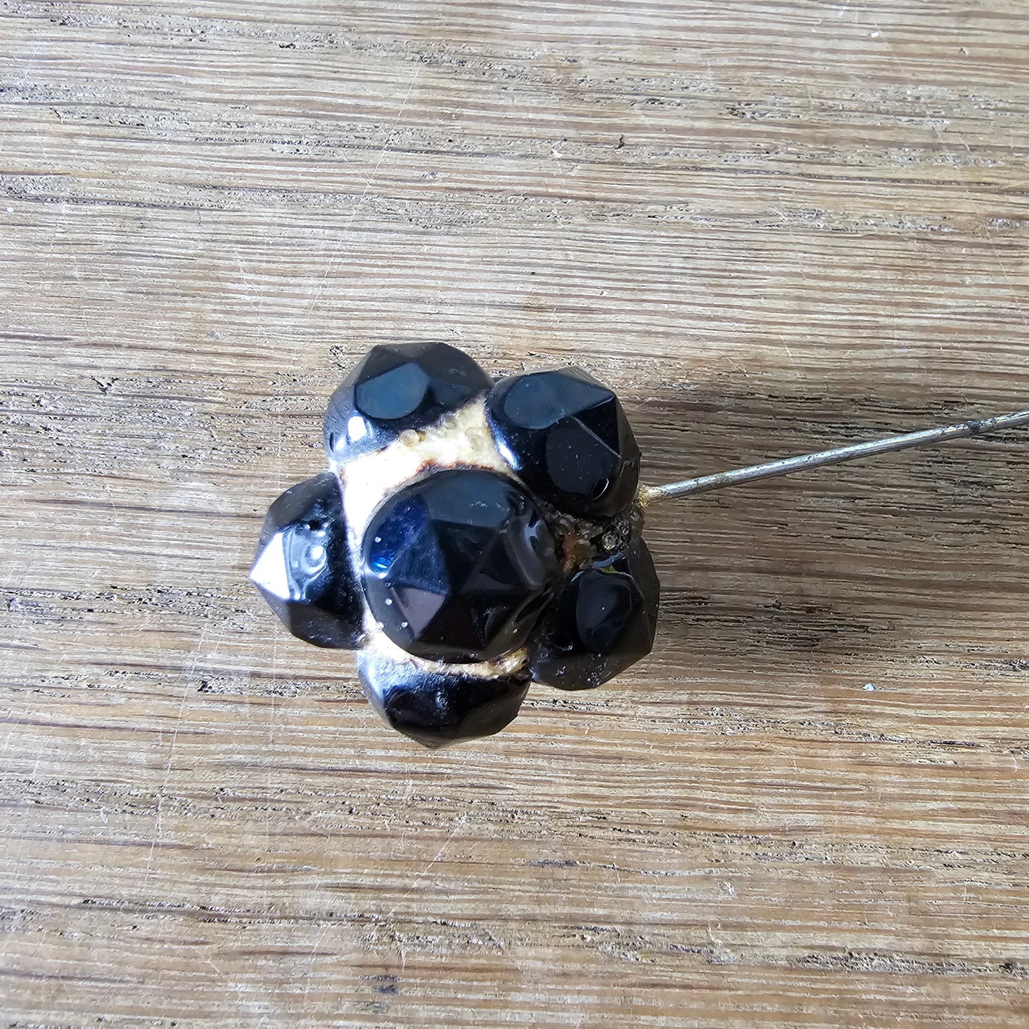 1930s faceted black bead hat pin