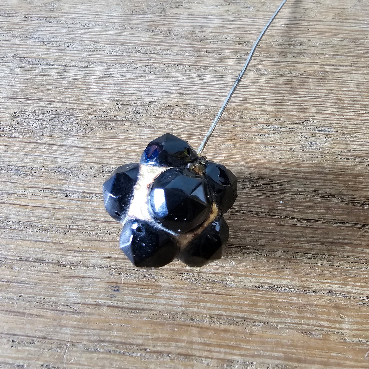 1930s faceted black bead hat pin