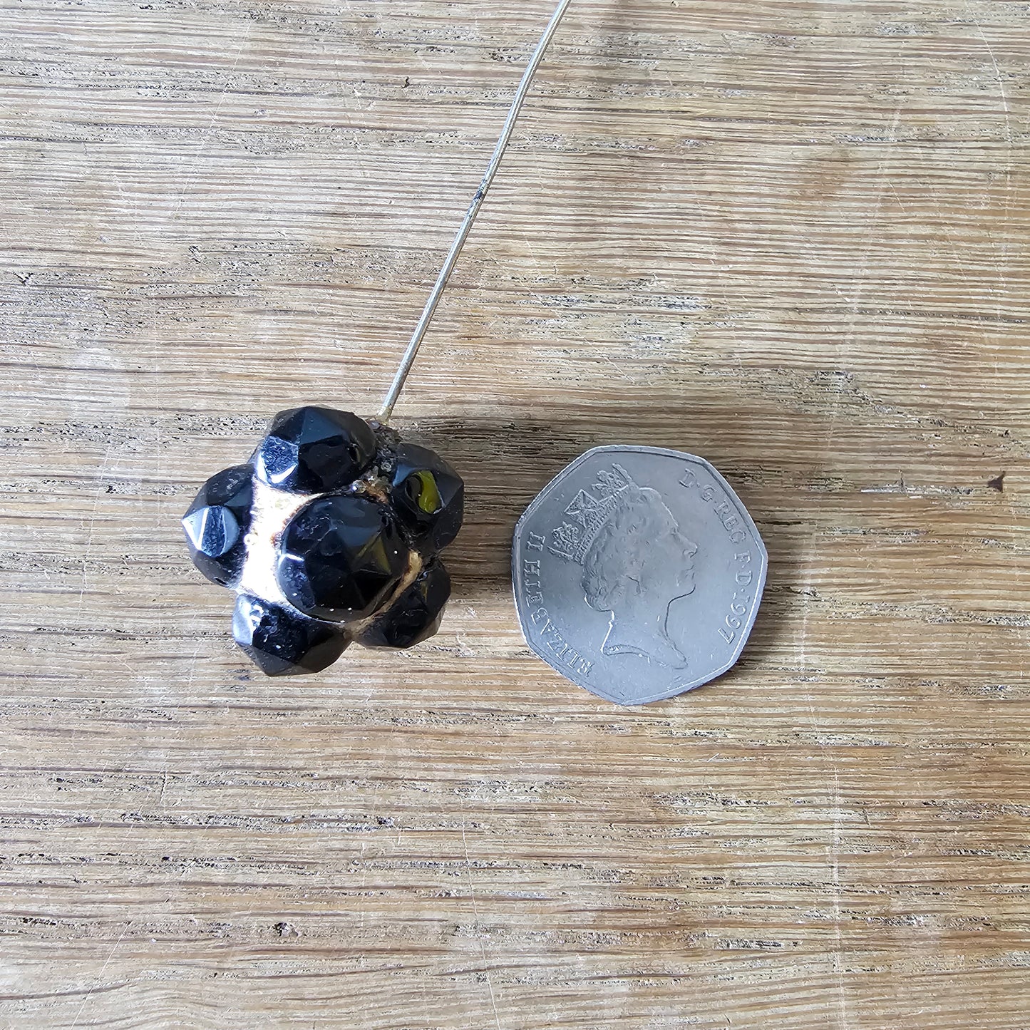 1930s faceted black bead hat pin