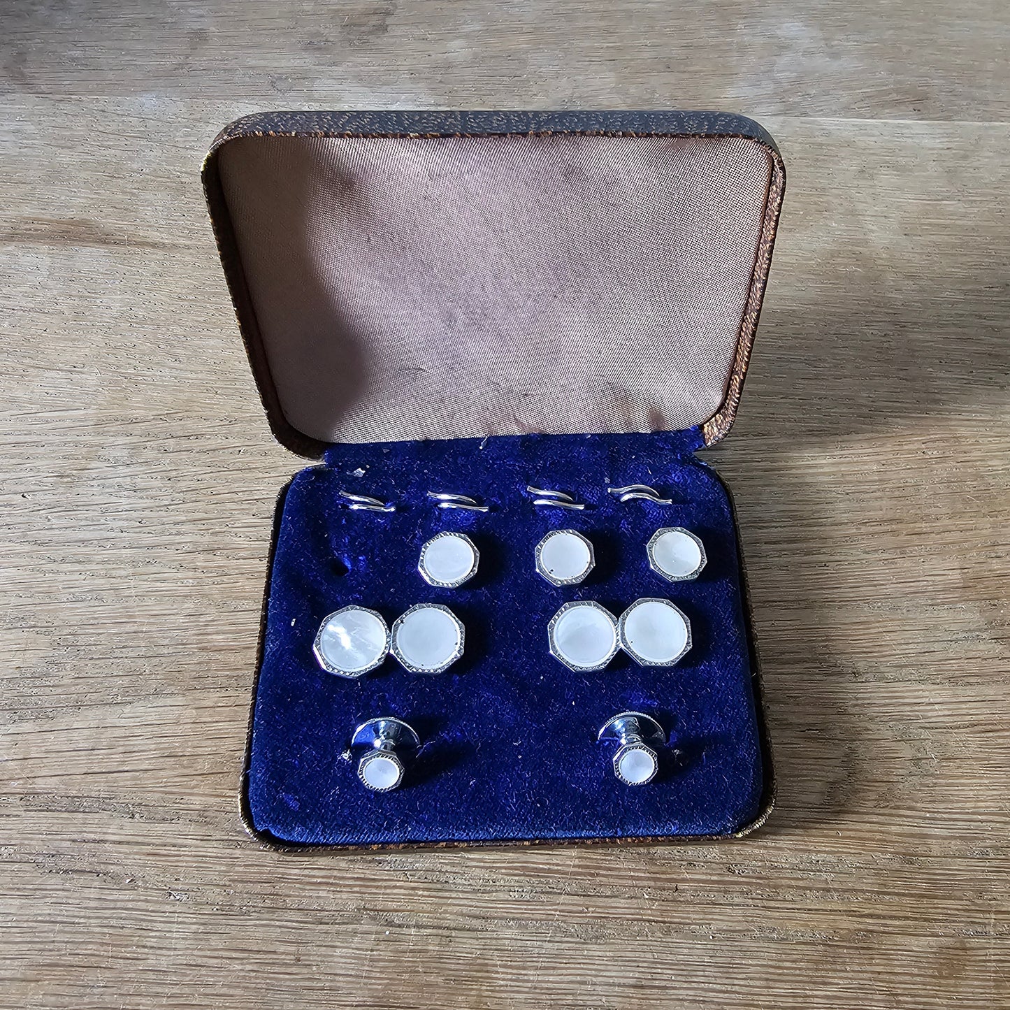 1930s silver-tone Mother-of-pearl octagonal dress stud & cufflink set