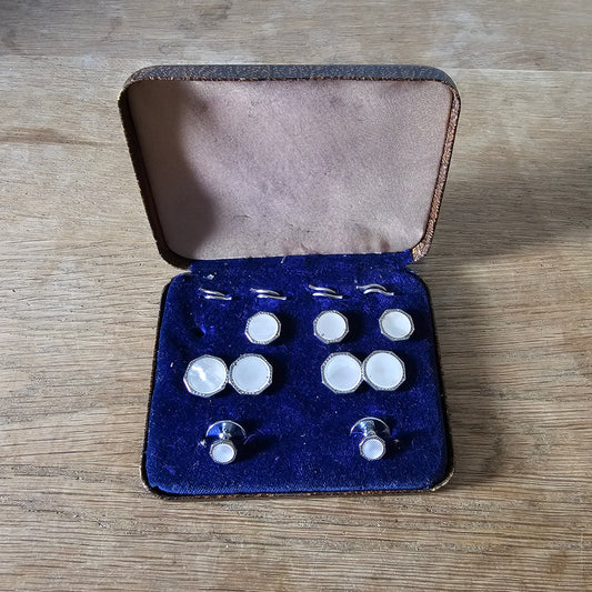 1930s silver-tone Mother-of-pearl octagonal dress stud & cufflink set