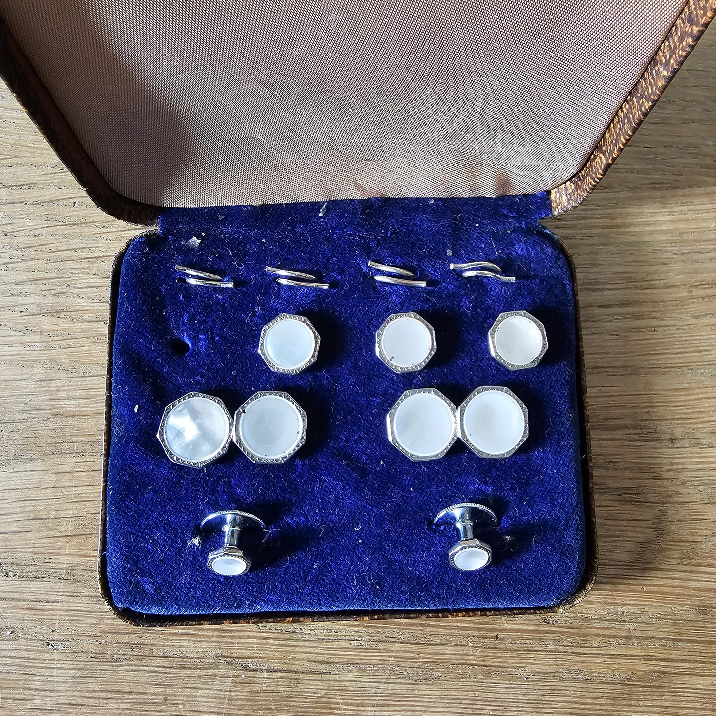 1930s silver-tone Mother-of-pearl octagonal dress stud & cufflink set