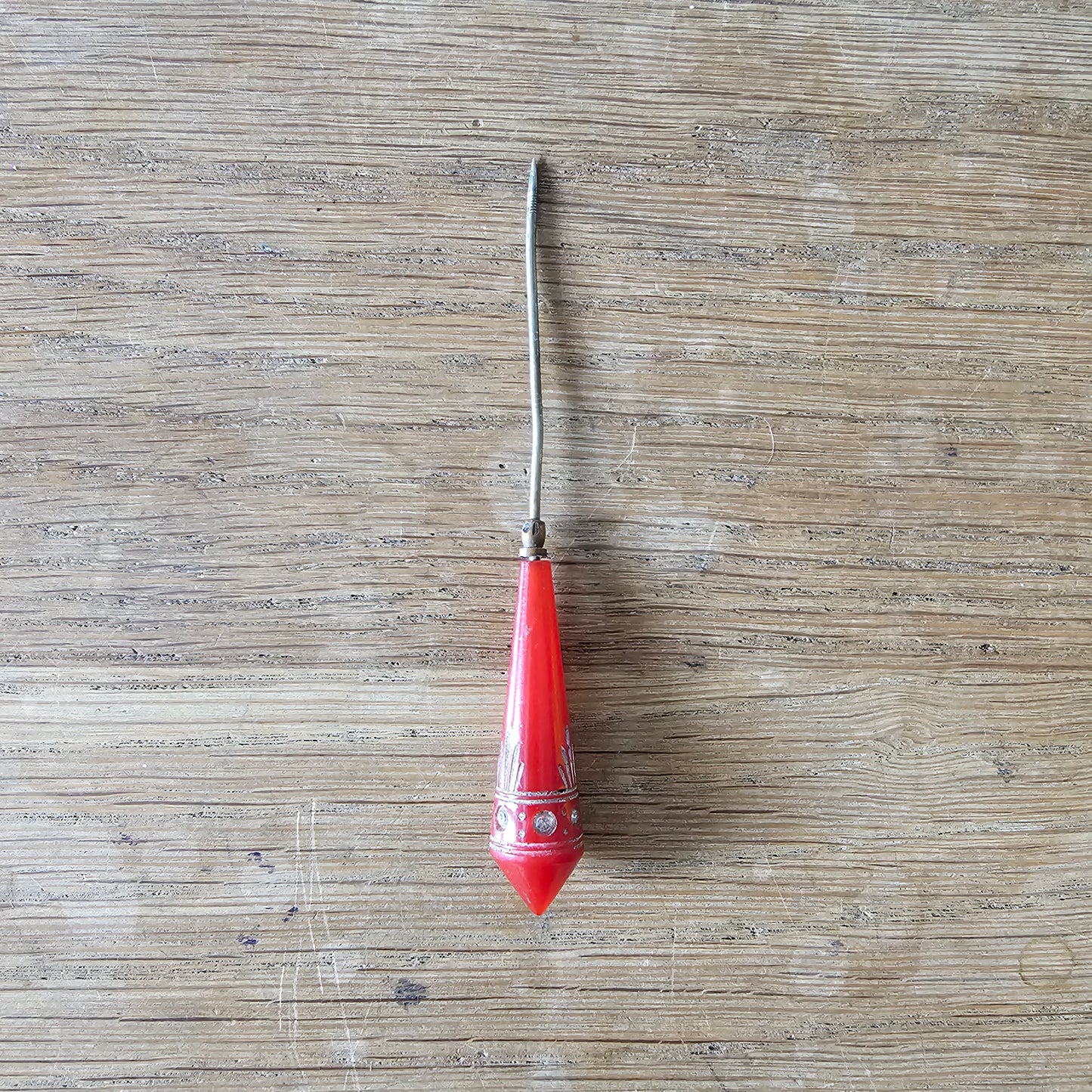 Art deco red Bakelite & diamante hat pin