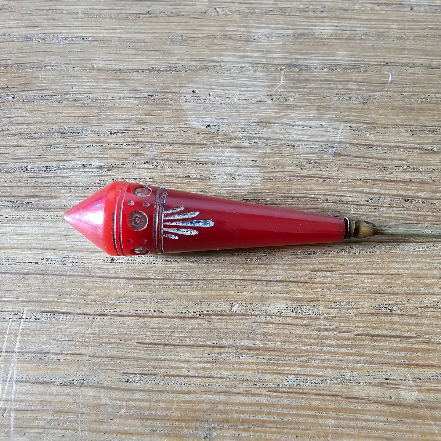 Art deco red Bakelite & diamante hat pin