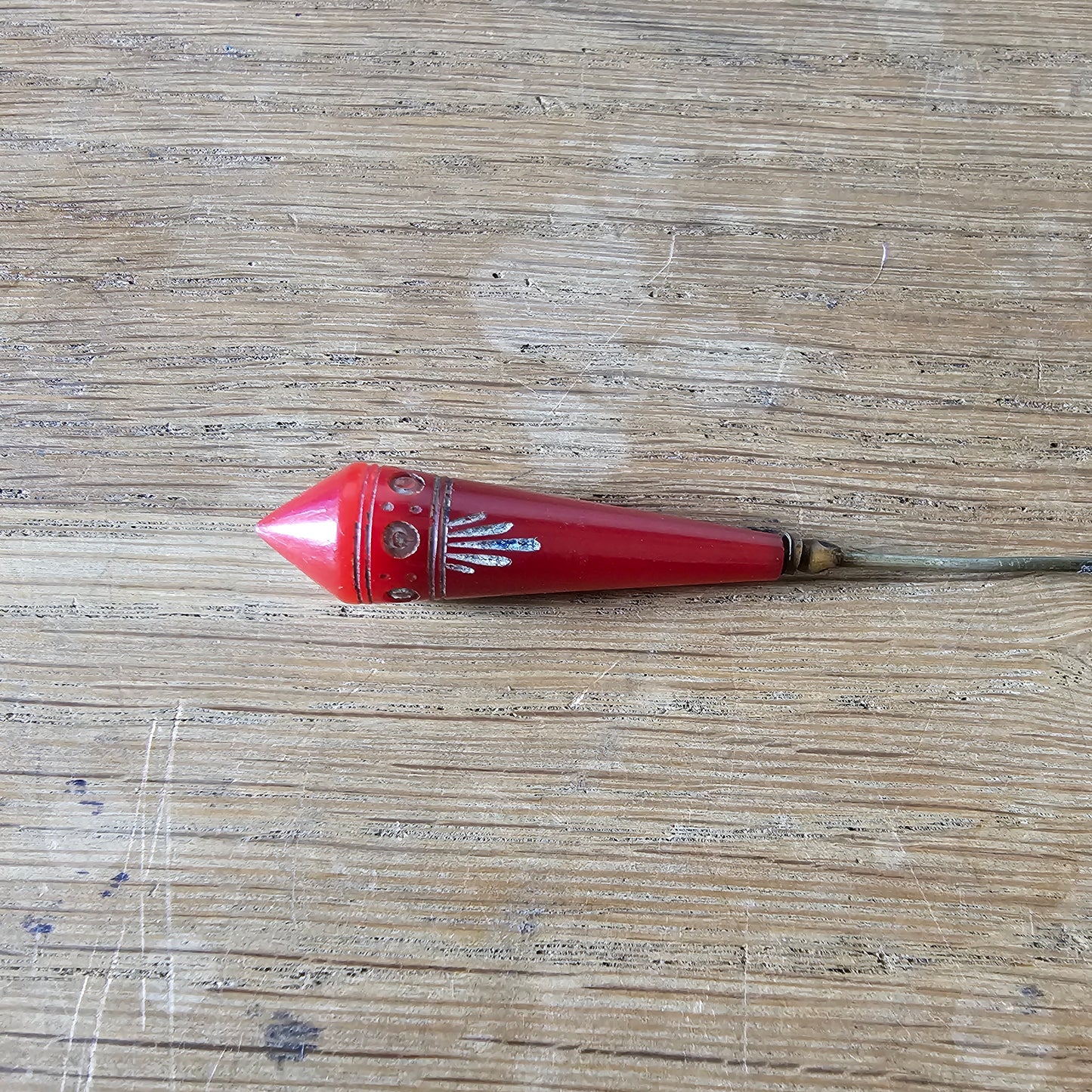 Art deco red Bakelite & diamante hat pin