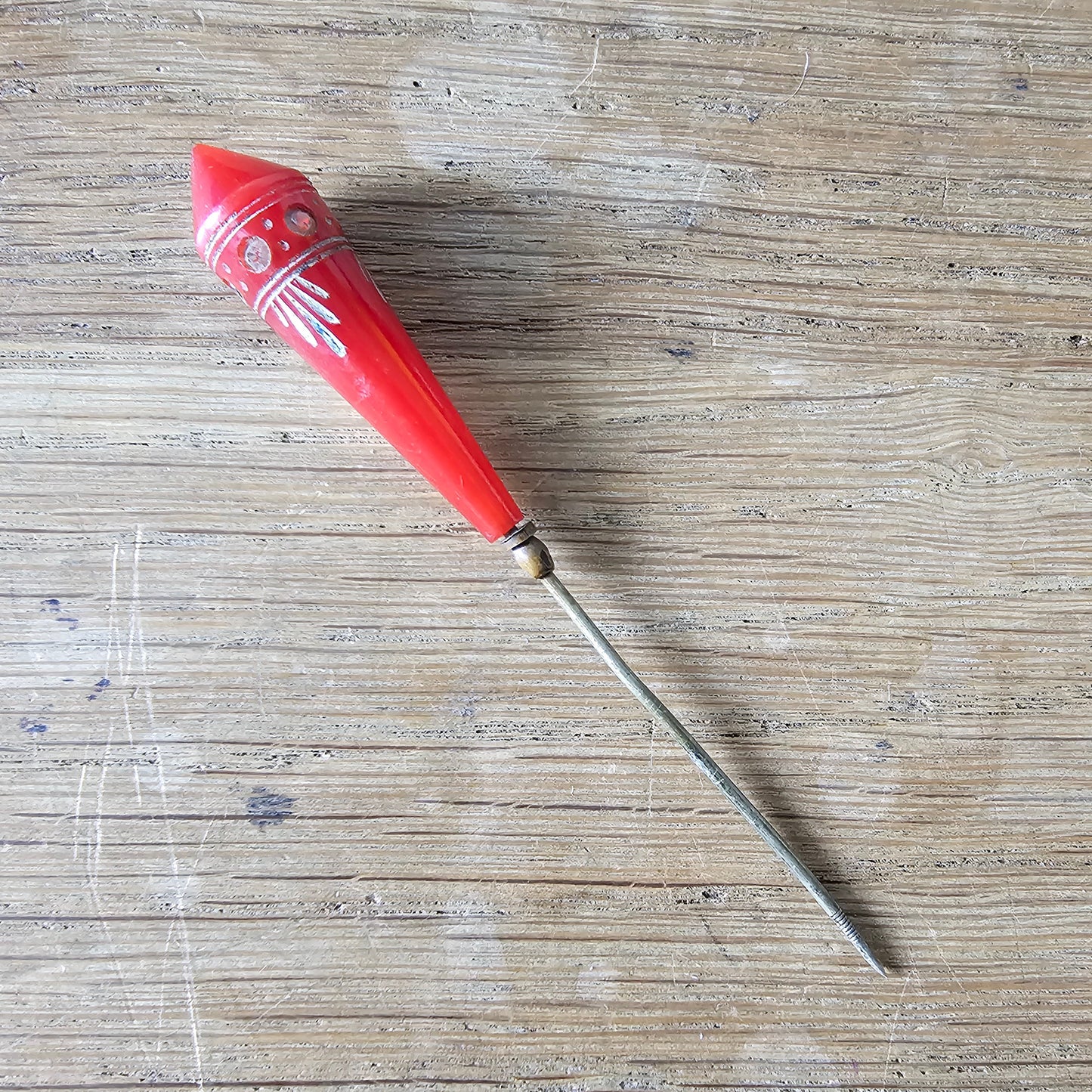 Art deco red Bakelite & diamante hat pin