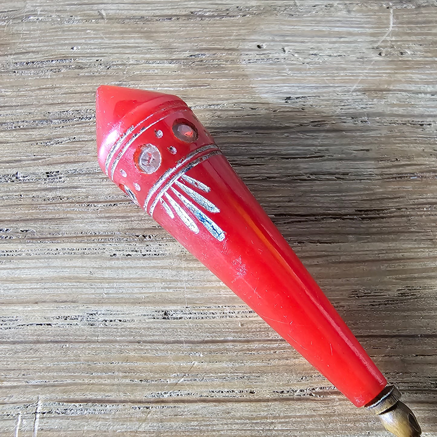 Art deco red Bakelite & diamante hat pin