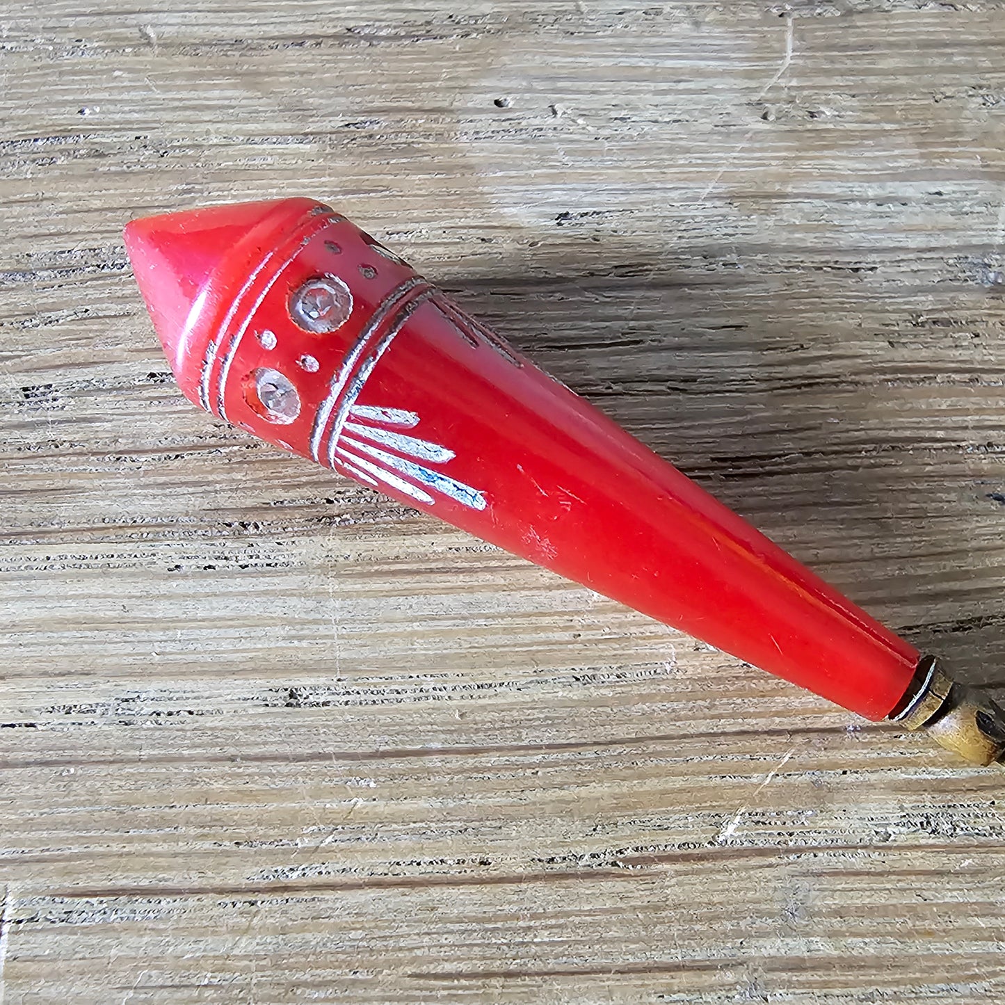 Art deco red Bakelite & diamante hat pin