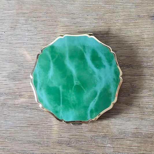 1960s Stratton marbled jade green slim convertible compact with original box