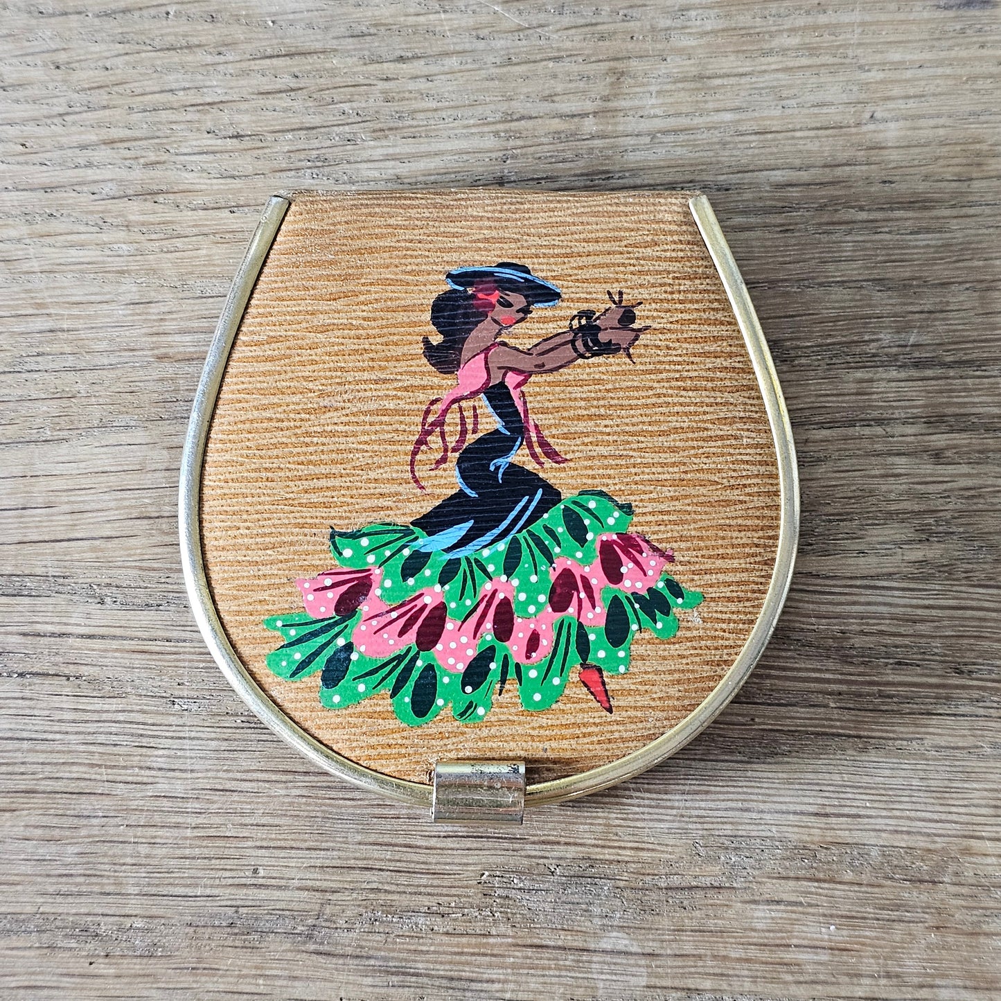 1950s/60s hand-painted Flamenco dancer compact with mirror
