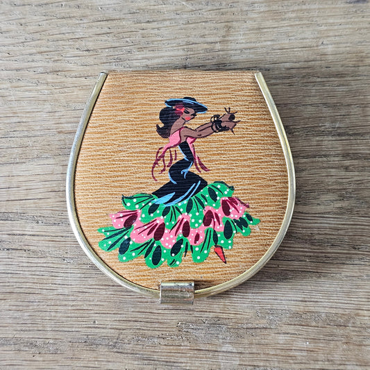 1950s/60s hand-painted Flamenco dancer compact with mirror