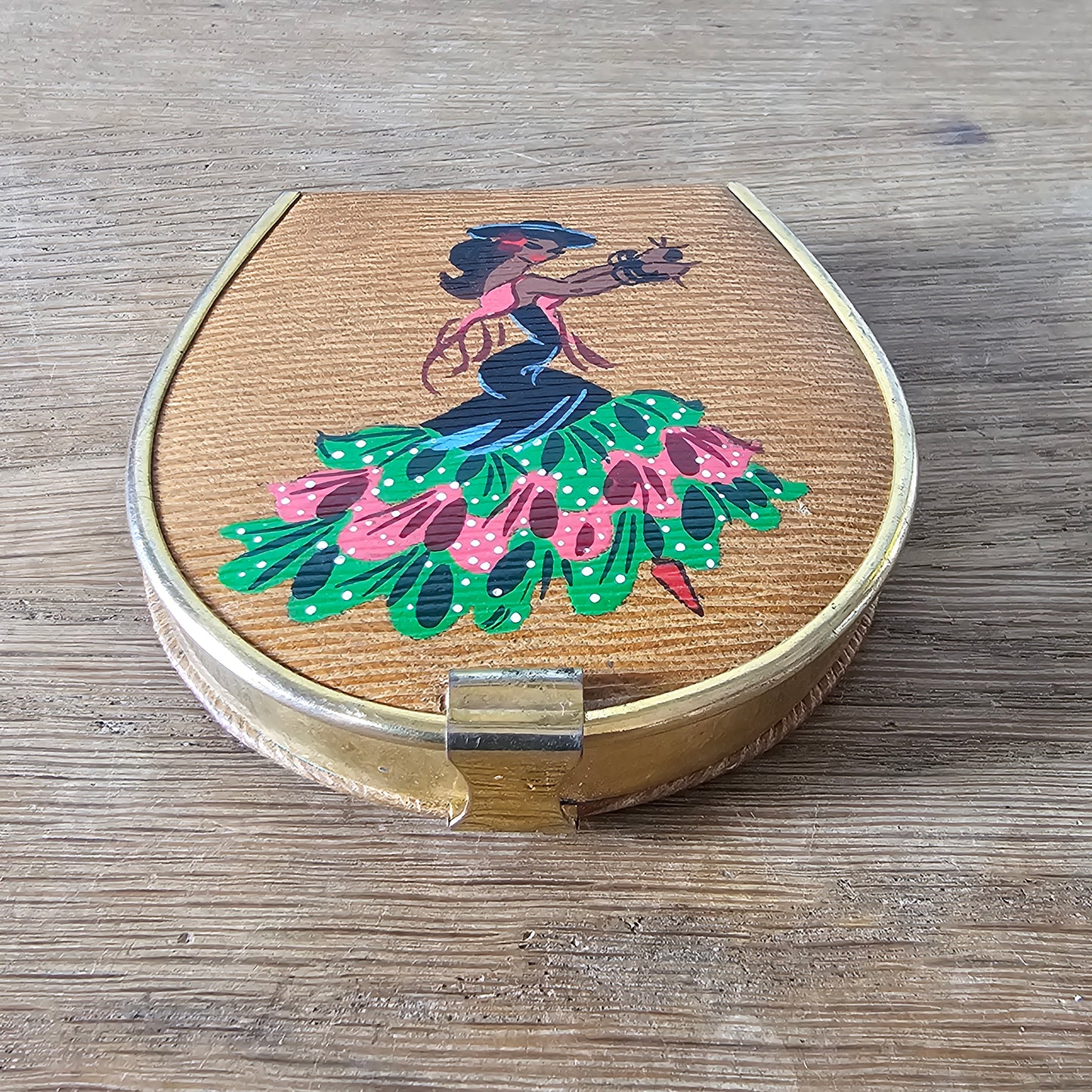 1950s/60s hand-painted Flamenco dancer compact with mirror