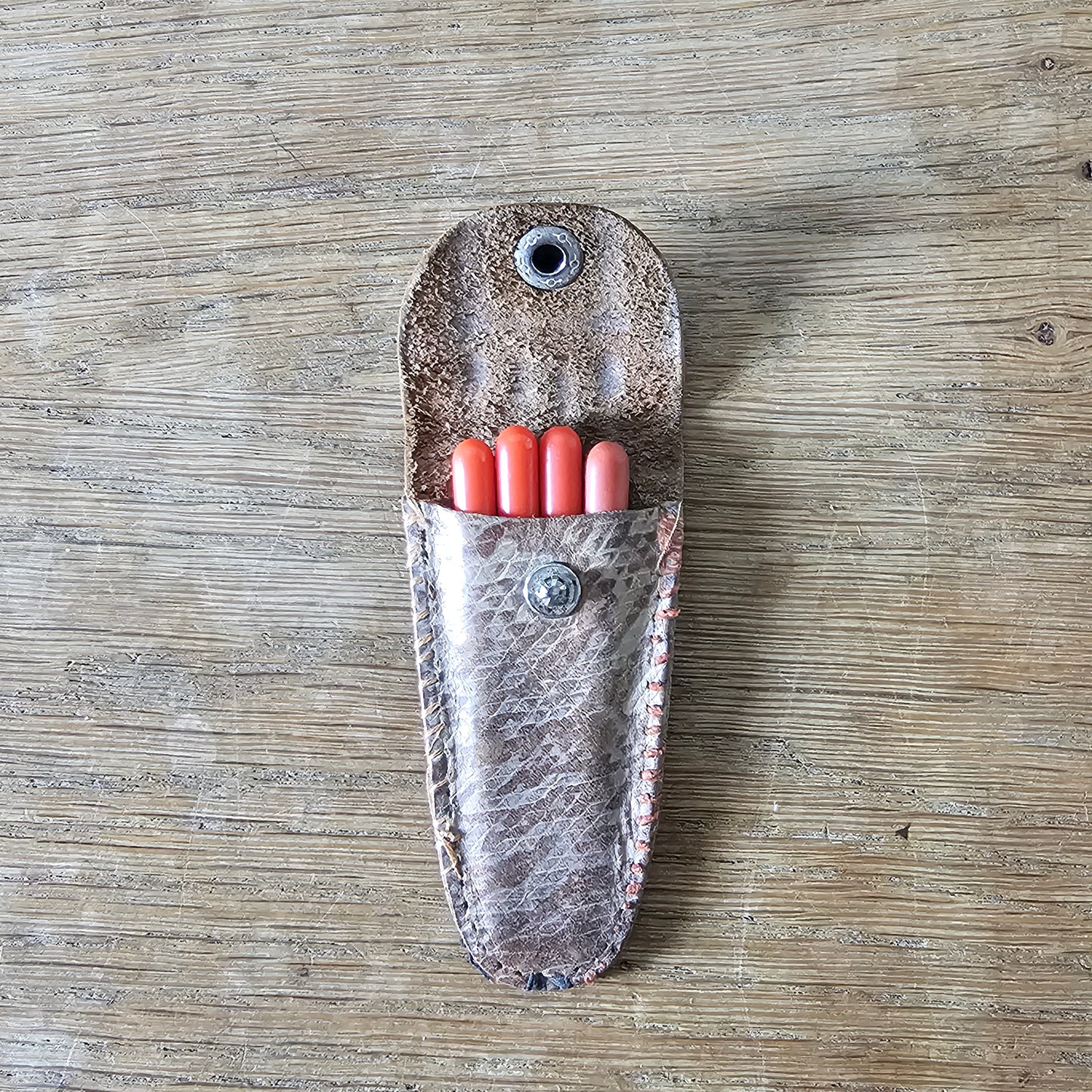circa. 1940s miniature Bakelite manicure set with faux snakeskin leather pouch