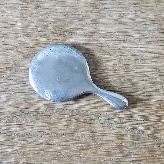 circa. 1940s silver-tone handbag mirror with original leather pouch