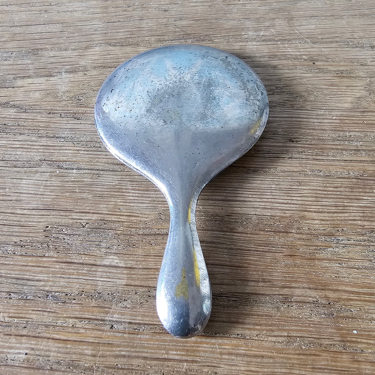 circa. 1940s silver-tone handbag mirror with original leather pouch