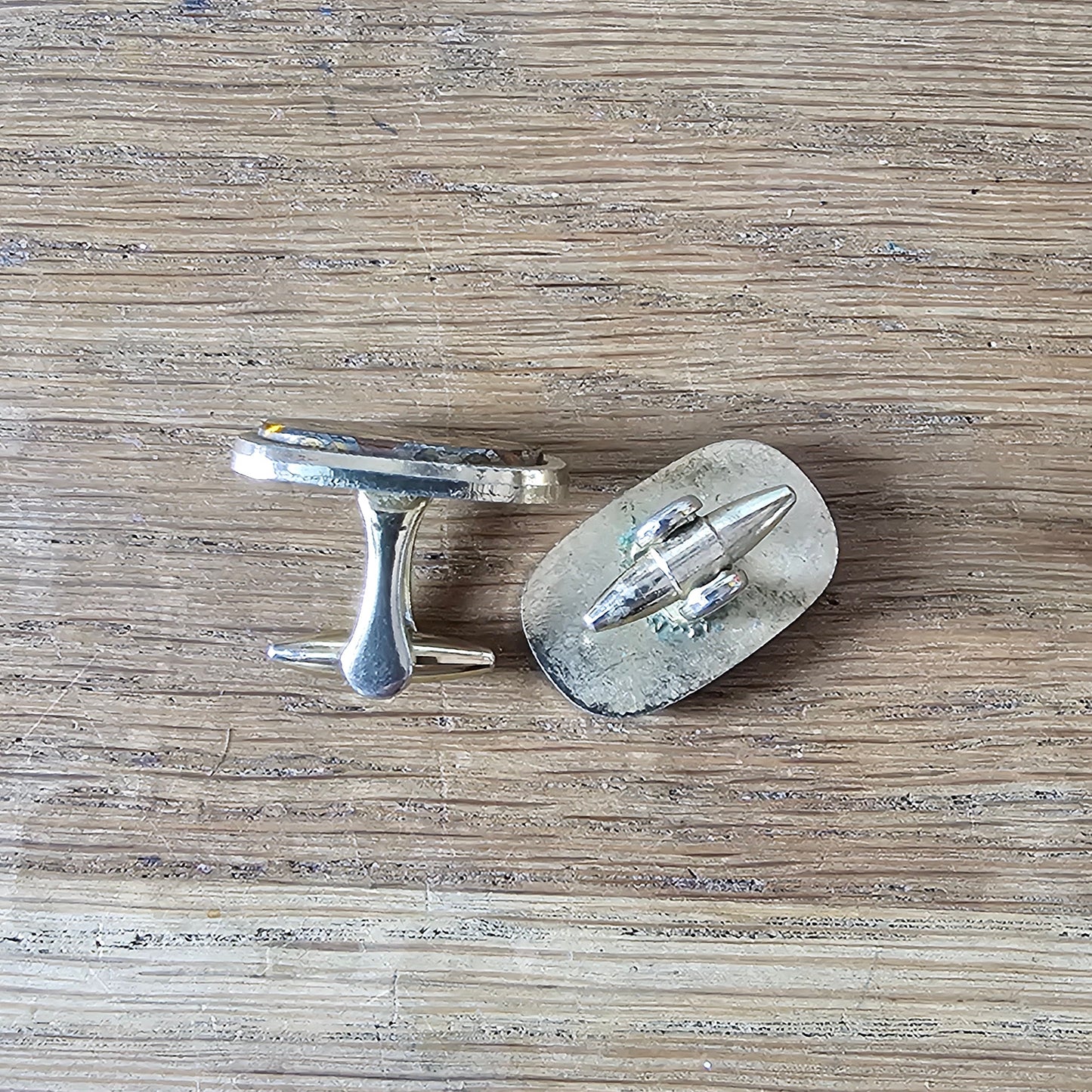 1960s gold-tone flecked amber art glass cufflinks