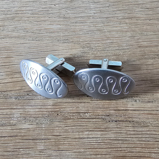 1960s/70s etched stainless steel cufflinks with abstract pattern