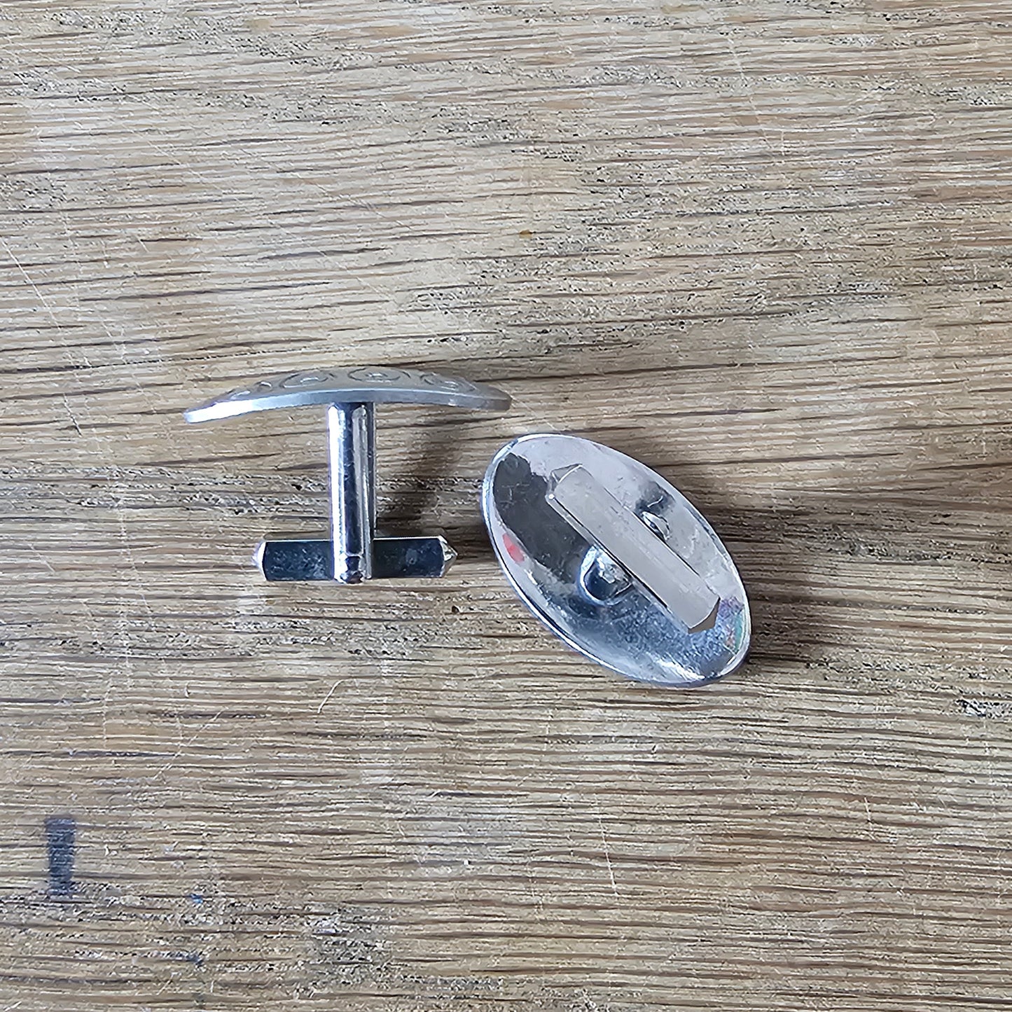 1960s/70s etched stainless steel cufflinks with abstract pattern