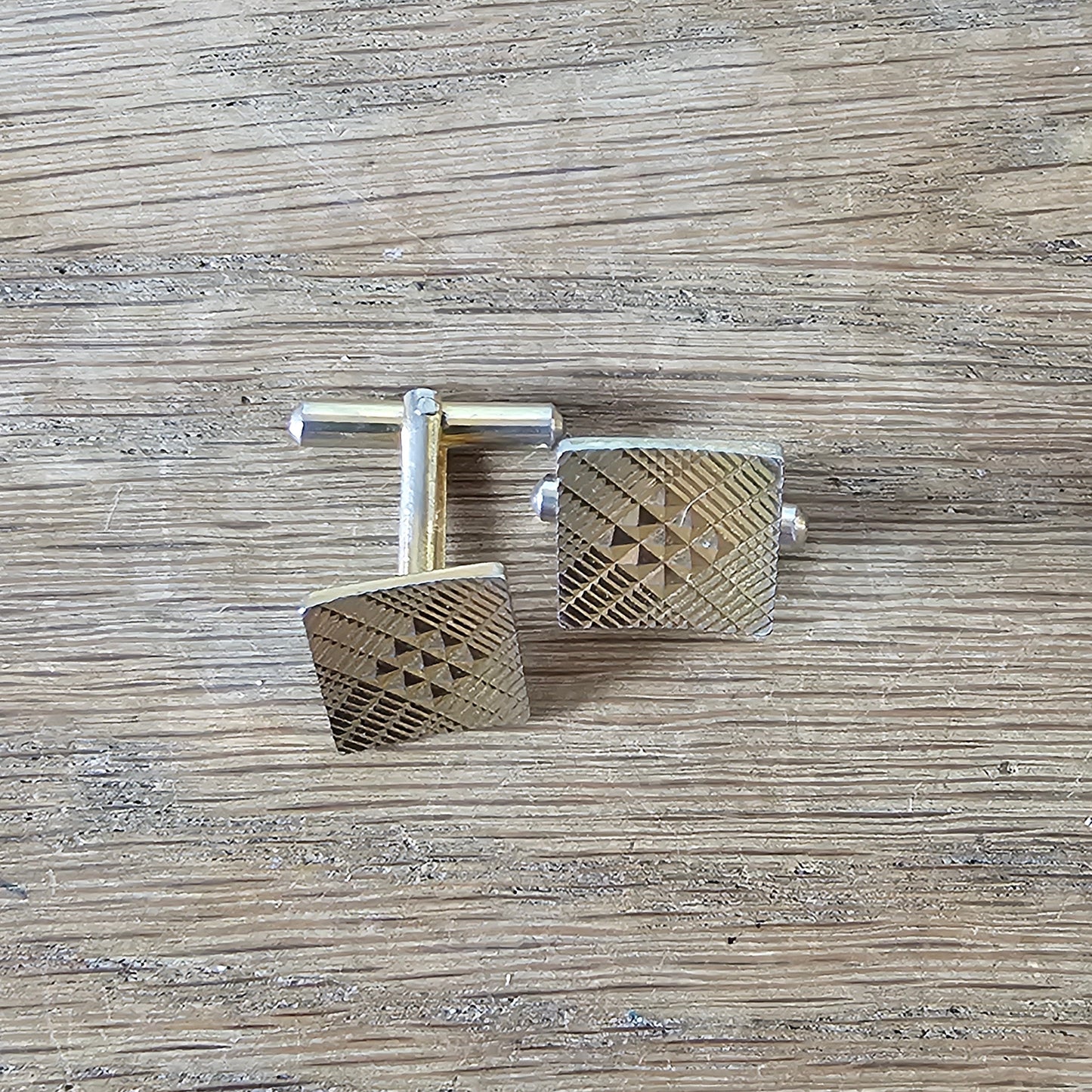 1960s gold-tone engine turned square cufflinks