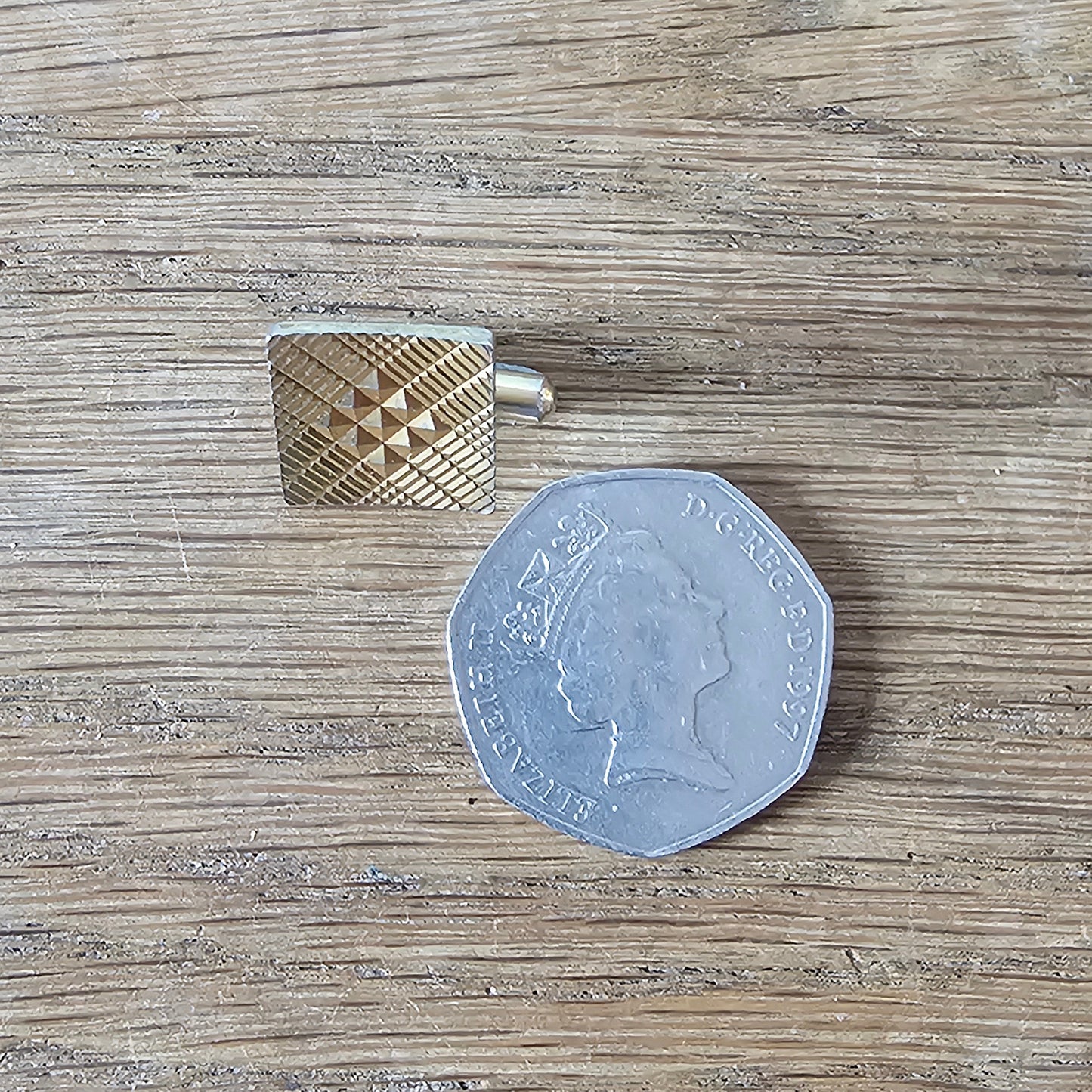 1960s gold-tone engine turned square cufflinks