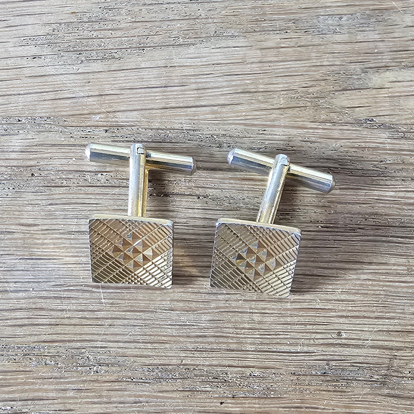 1960s gold-tone engine turned square cufflinks