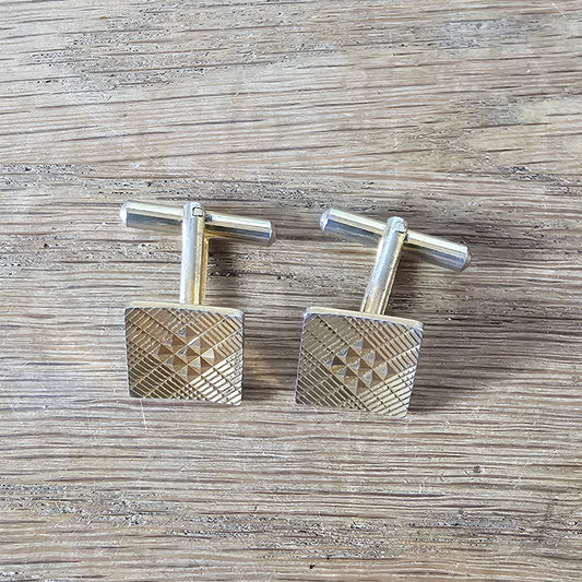 1960s gold-tone engine turned square cufflinks