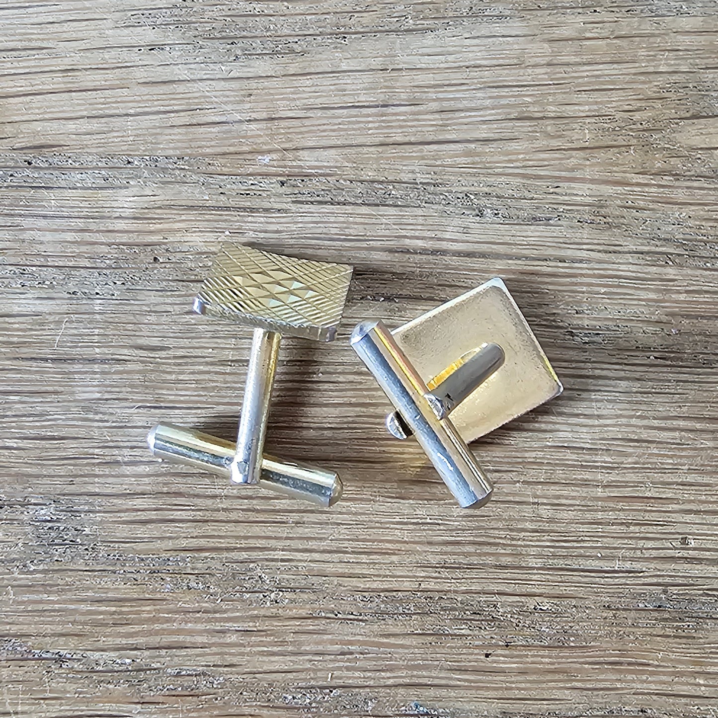 1960s gold-tone engine turned square cufflinks