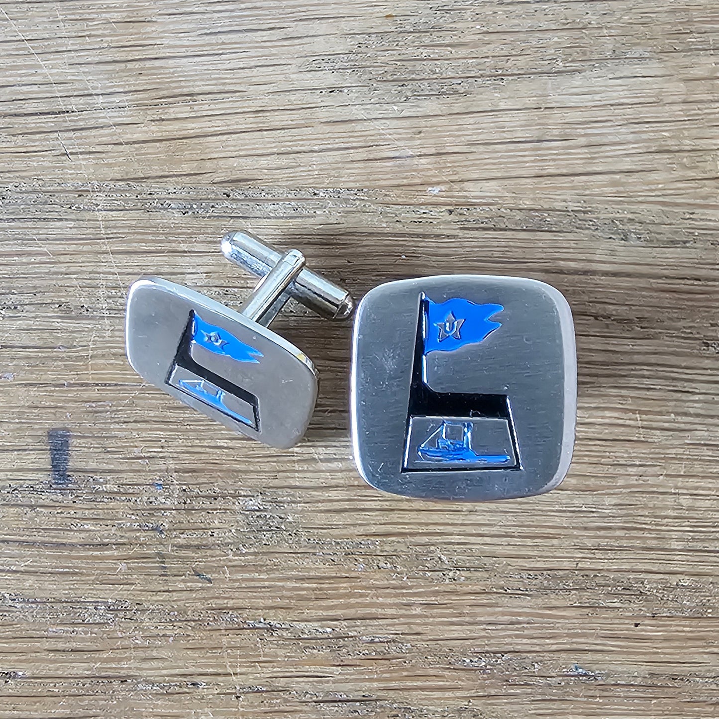 1960s stainless steel enamel trawler cufflinks