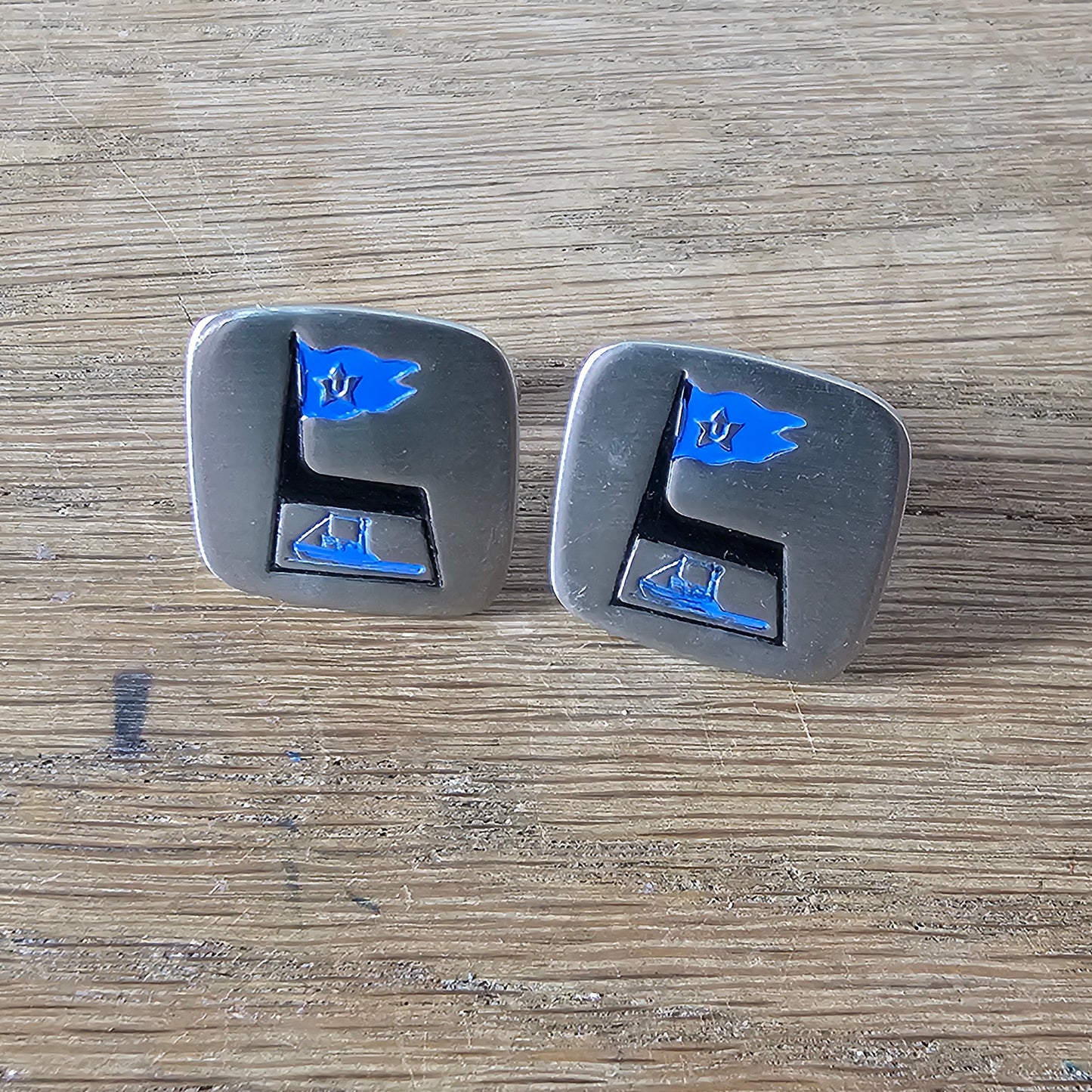 1960s stainless steel enamel trawler cufflinks