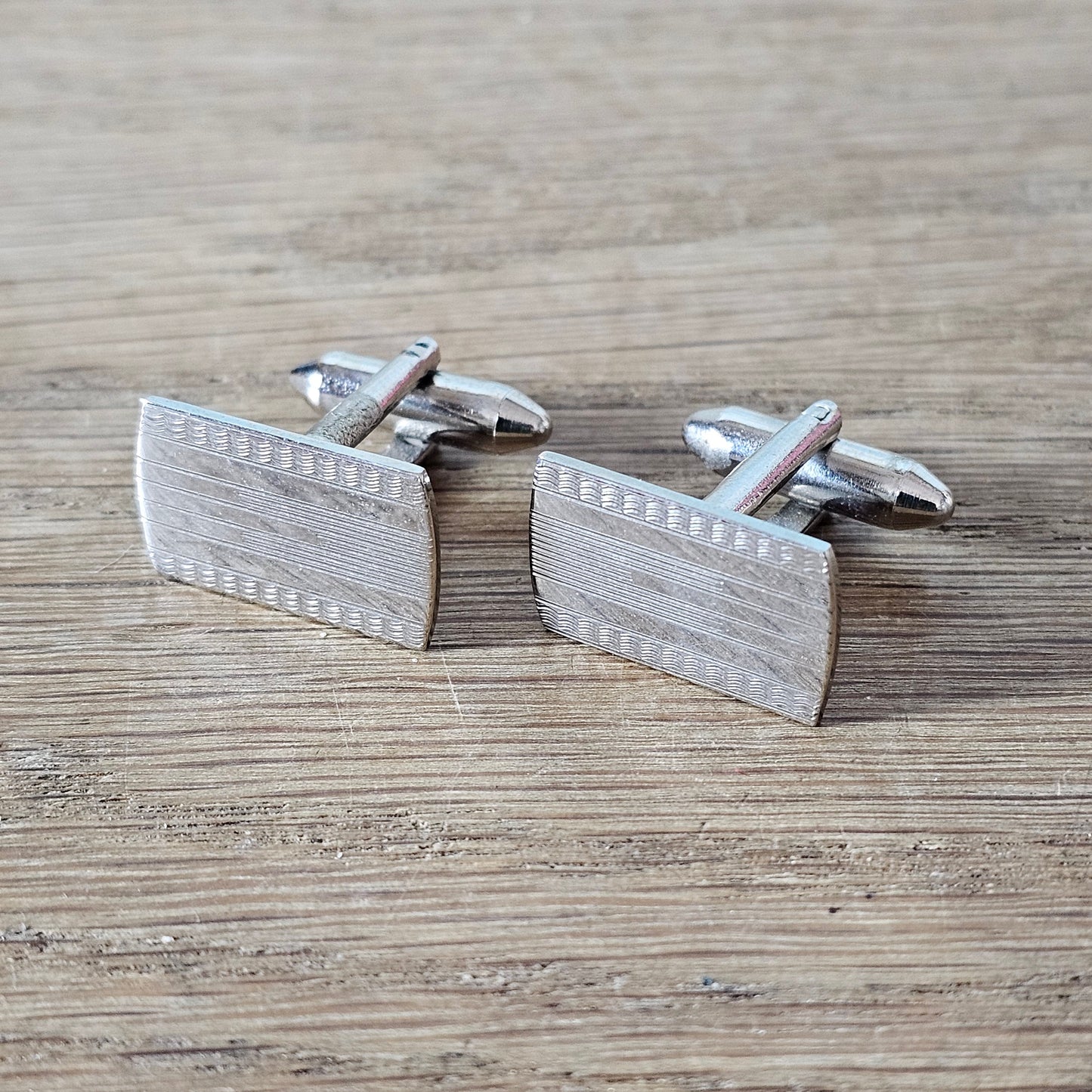 1960s Lambourne silver-tone etched rectangular cufflinks