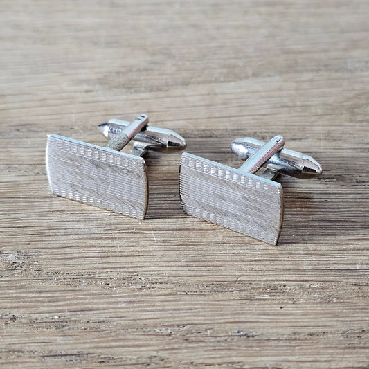 1960s Lambourne silver-tone etched rectangular cufflinks