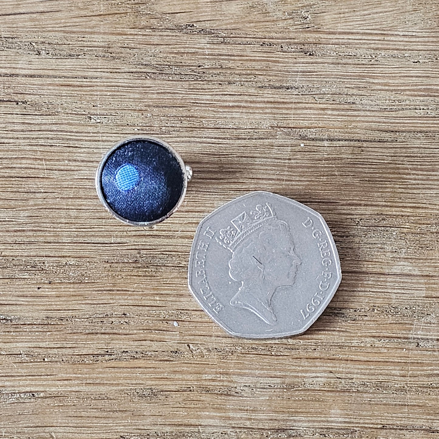1960s silver-tone blue satin contrast dot cufflinks