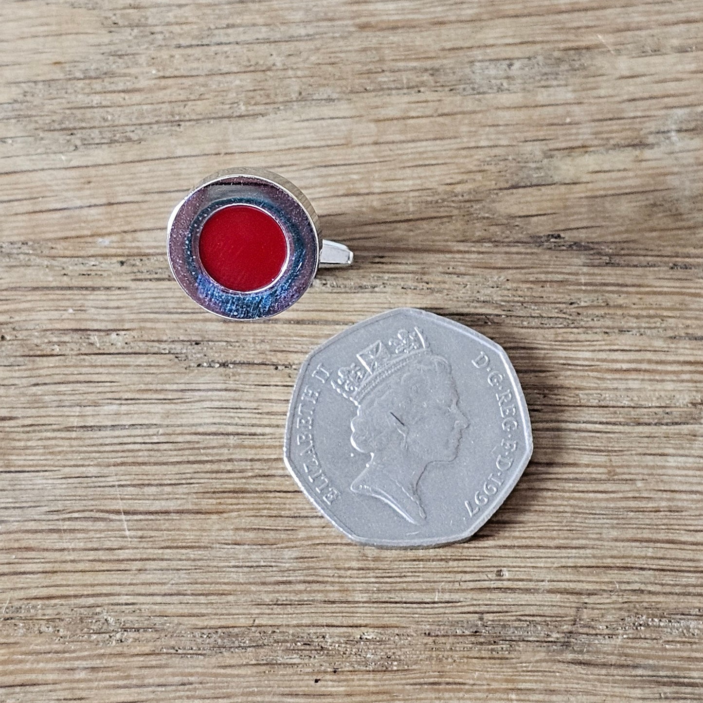 1960s/70s silver-tone & rust red enamelled circle cufflinks