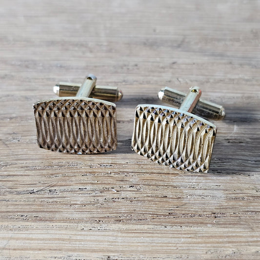 1960s gold-tone engraved curved rectangular cufflinks
