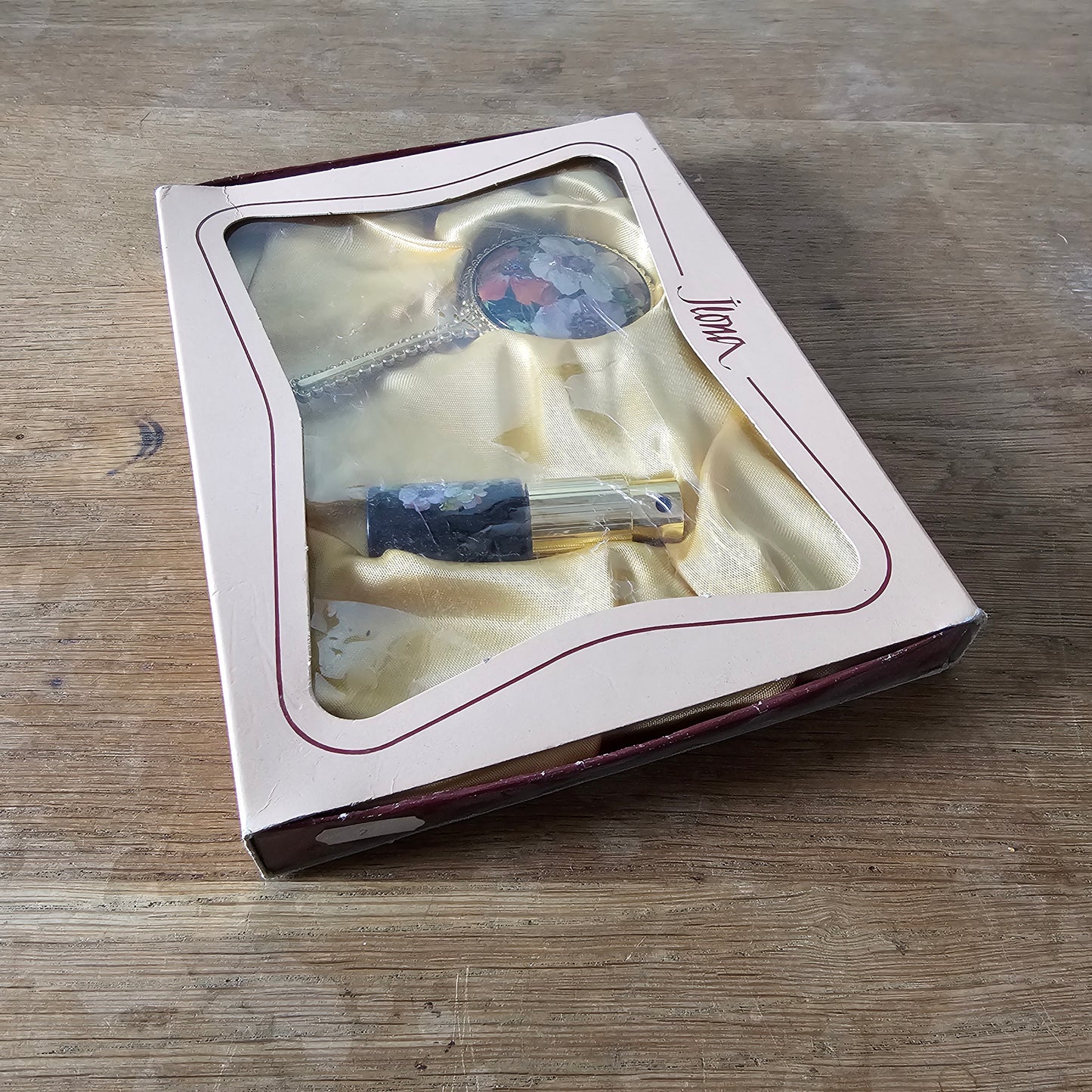 1970s Jlona floral vanity set with hand mirror & perfume atomiser