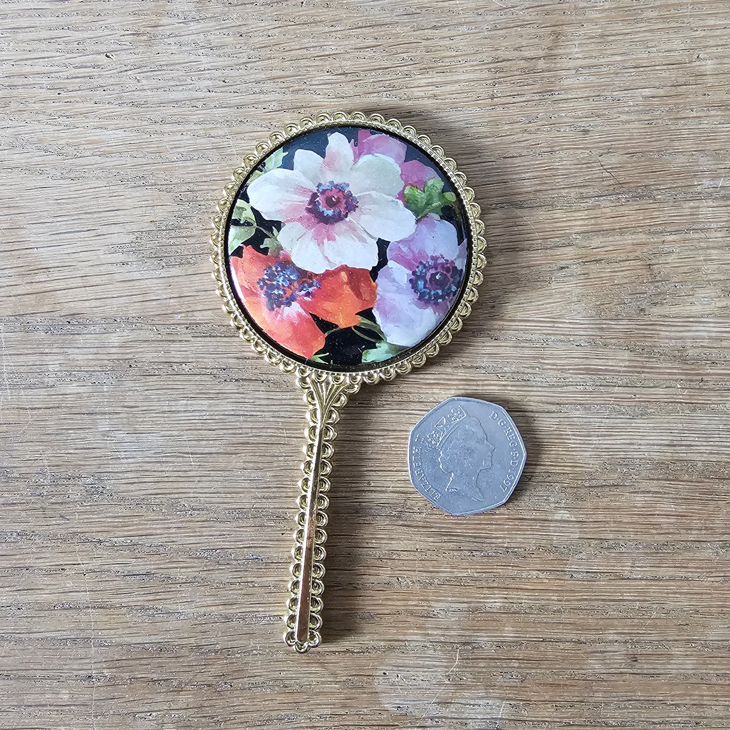 1970s Jlona floral vanity set with hand mirror & perfume atomiser