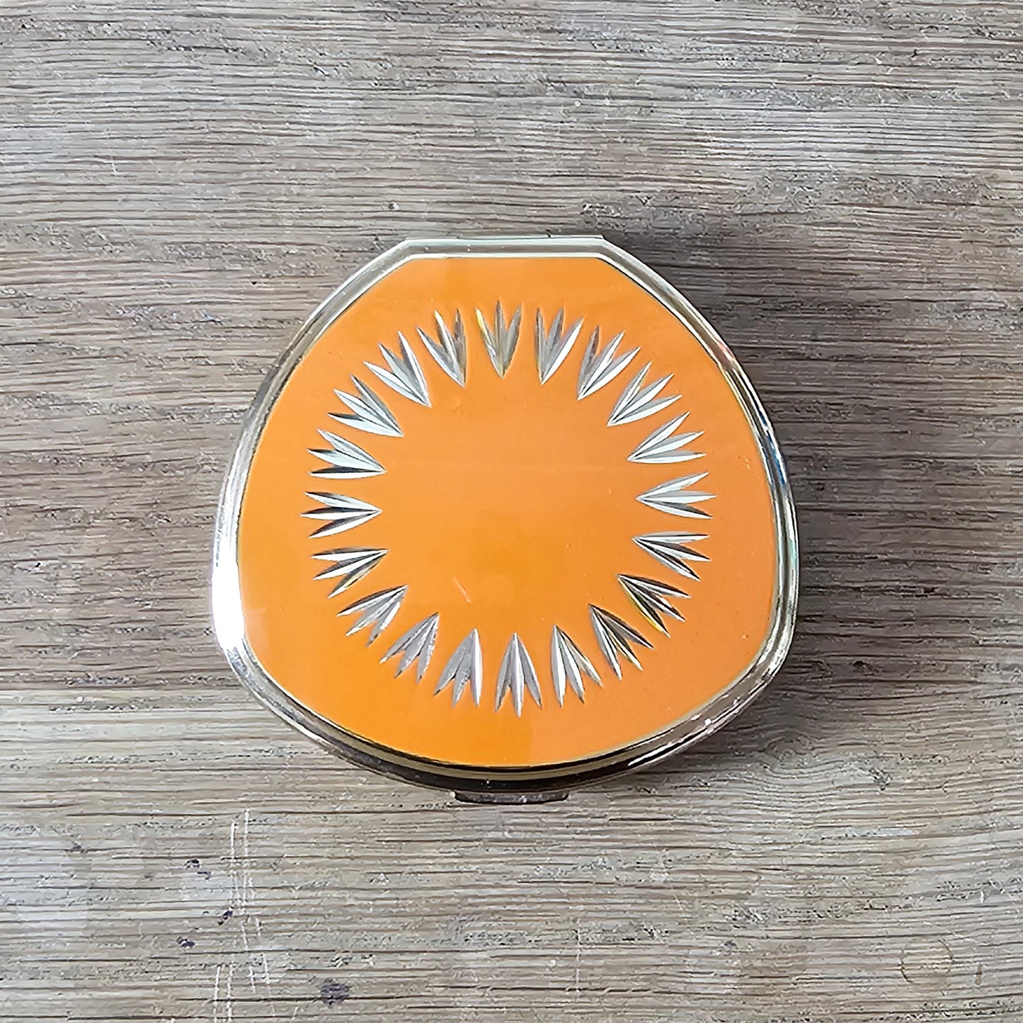 1960s Stratton tangerine/orange enamel compact & lipstick case duo