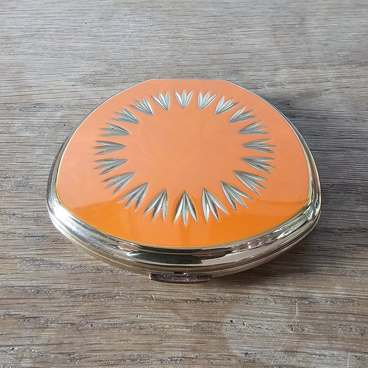 1960s Stratton tangerine/orange enamel compact & lipstick case duo