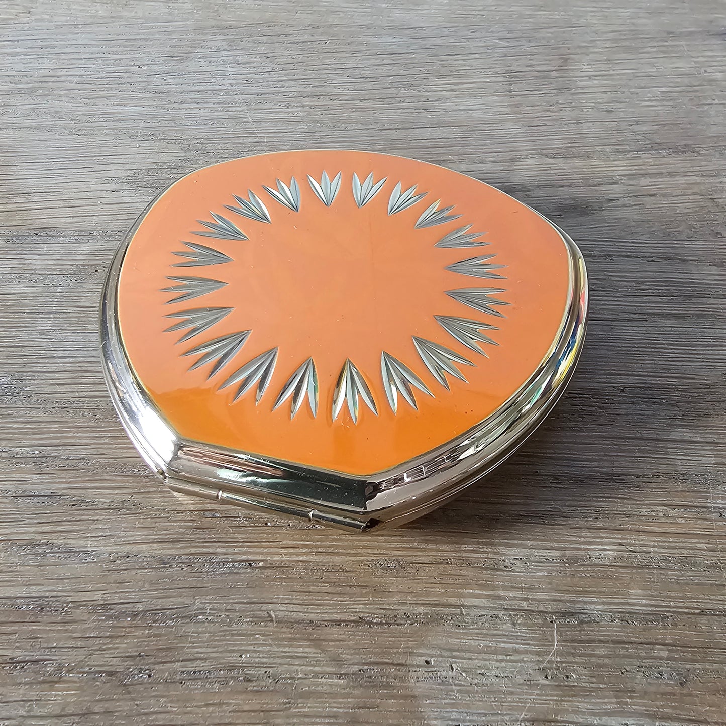 1960s Stratton tangerine/orange enamel compact & lipstick case duo