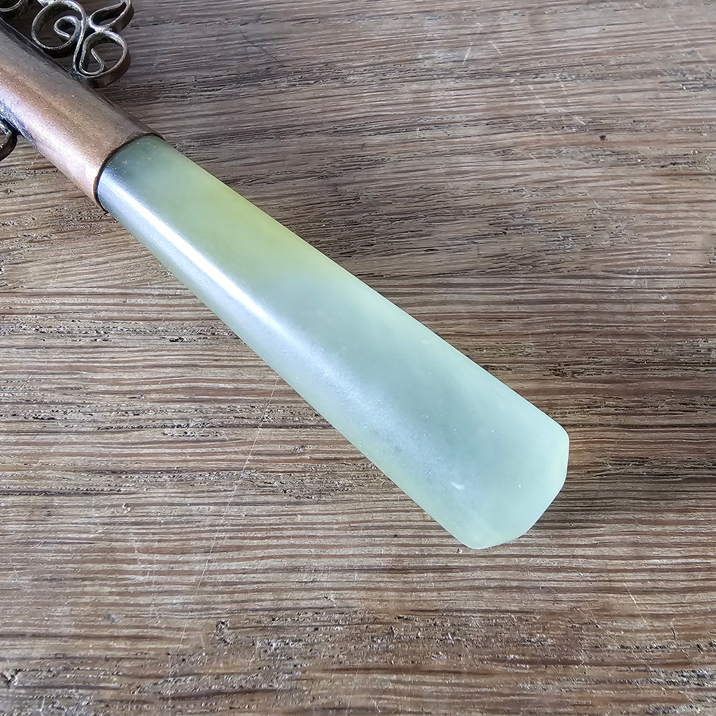 Art Deco hand-painted porcelain vanity mirror with serpentine handle