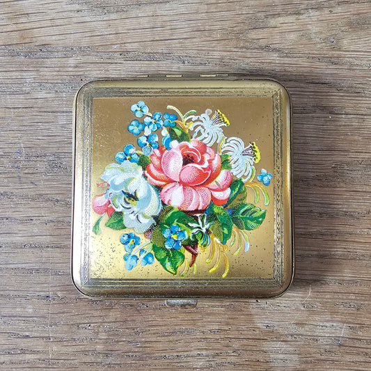 1950s Gwenda gold-tone floral powder compact