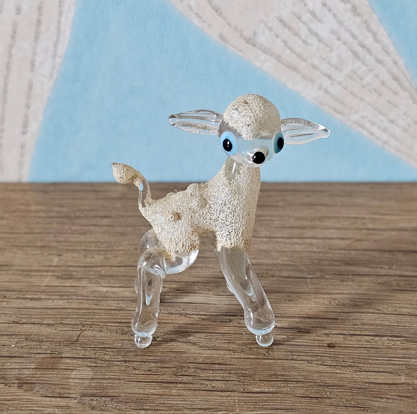 1950s Murano-style spun glass lamb figurine with blue eyes