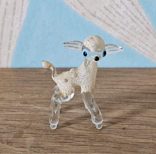 1950s Murano-style spun glass lamb figurine with blue eyes