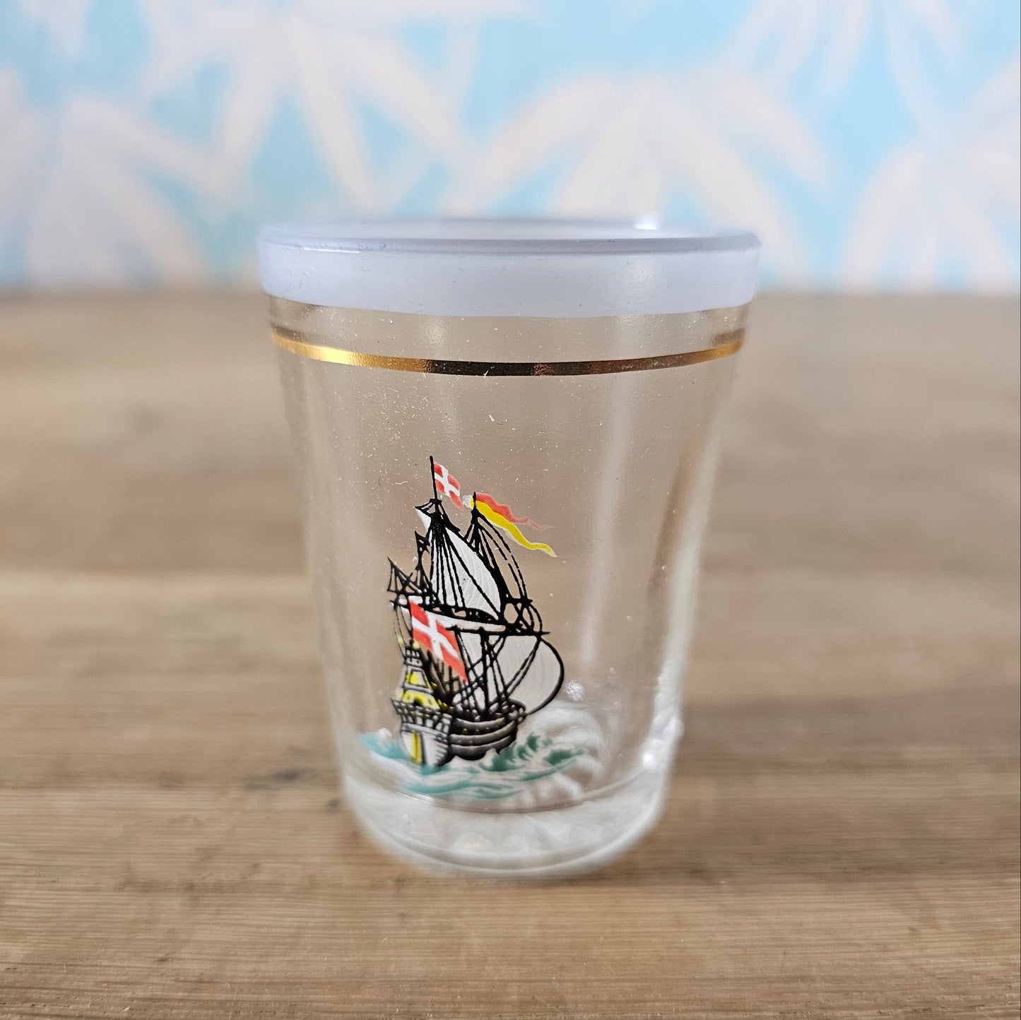 Set of six 1960s “Galleon Glasses” shot glasses with original box