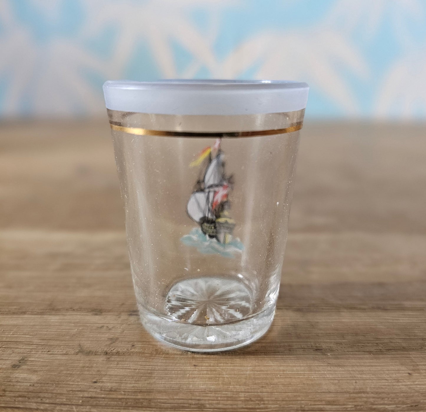 Set of six 1960s “Galleon Glasses” shot glasses with original box