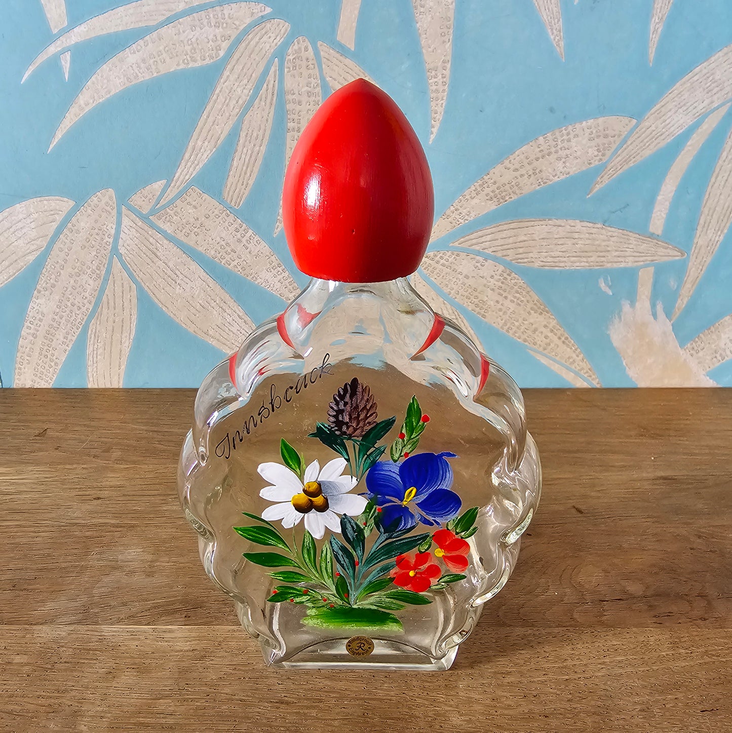 1960s/70s Innsbruck Austria hand-painted glass decanter set, original box